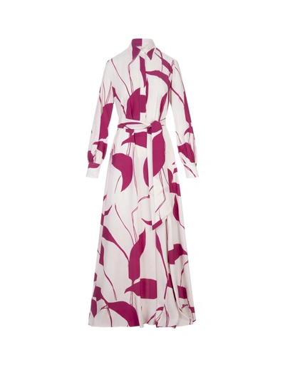 Shop Kiton Long Dress In White Silk With Contrasting Pattern In Pink