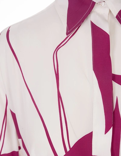 Shop Kiton Long Dress In White Silk With Contrasting Pattern In Pink
