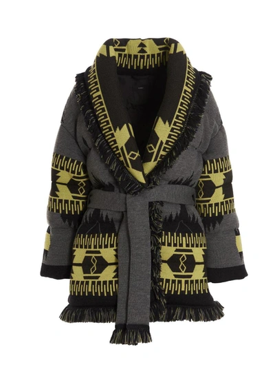 Alanui Icon Belted Fringed Quilted Wool-jacquard Down Jacket In Multicolor