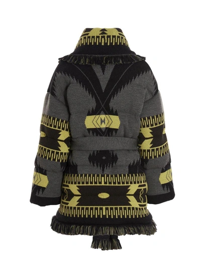 Alanui Icon Belted Fringed Quilted Wool-jacquard Down Jacket In Multicolor