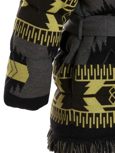 Alanui Icon Belted Fringed Quilted Wool-jacquard Down Jacket In Multicolor
