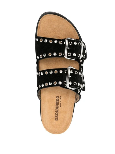 Shop Dsquared2 Sandals In <p>double-buckle Suede Sandals From  Featuring Black, Calf Suede, Crystal Embellishment, Al