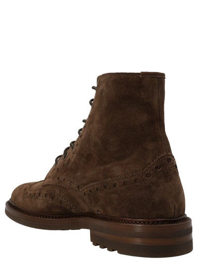 Shop Brunello Cucinelli Embroidered Suede Ankle Boots In Brown