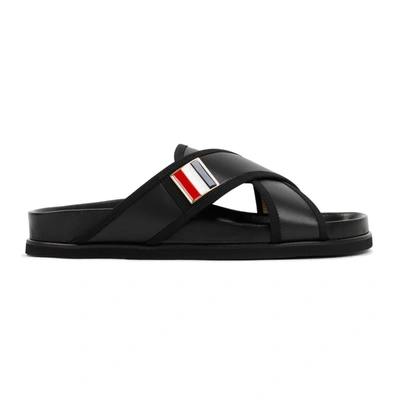 Shop Thom Browne Criss Cross Loafer Sandal Shoes In Black