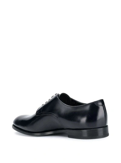 Shop Doucal's Classic Black Derby Shoes Polished Finish In Calf Leather Man In Blu