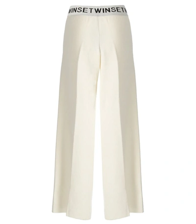 Shop Twinset Off-white Knitted Wide Leg Trousers In Ivory