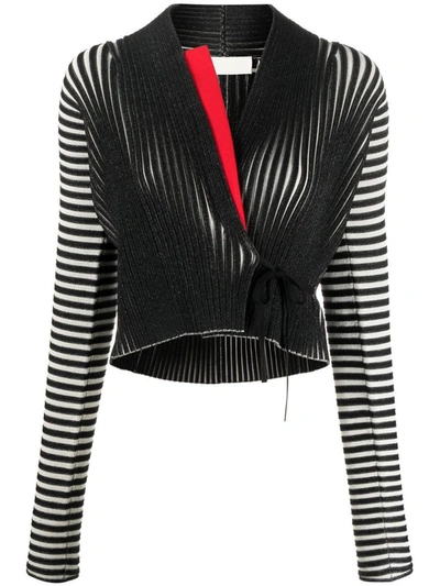 Shop Tory Burch Wrap-design Striped Cardigan In Black