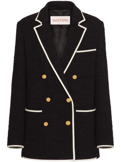 Shop Valentino Double-breasted Tweed Jacket In Black