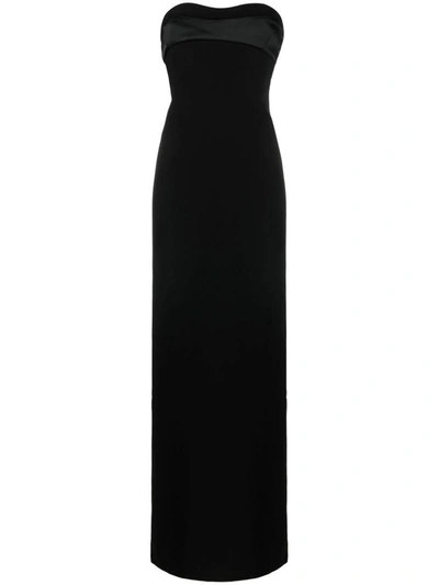Shop Monot Silk Crepe Long Dress In Black