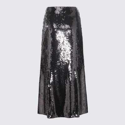 Shop Khaite Black Silk Blend Midi Skirt