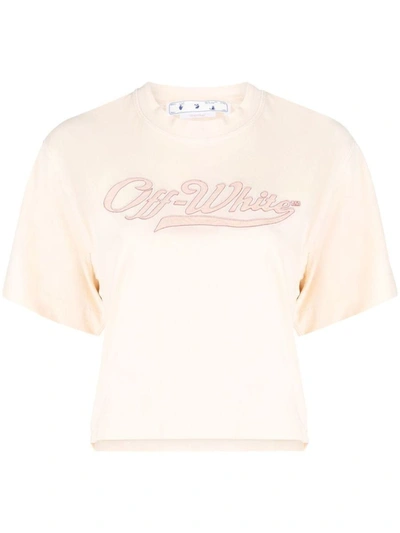 Shop Off-white Logo Cotton T-shirt In Powder