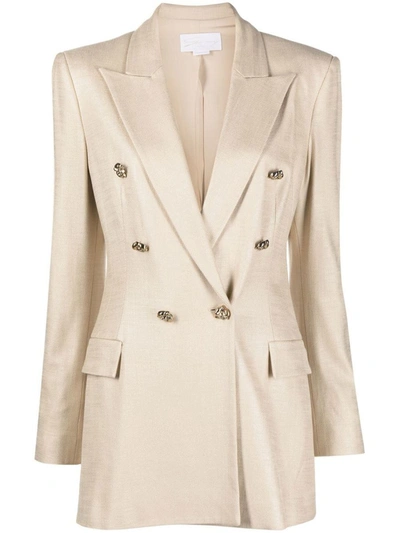 Shop Genny Double-breasted Shiny Jacket In Beige