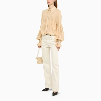 Shop Khaite Nude-coloured Blouse With Balloon Sleeves In Beige