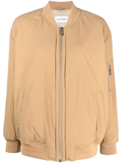 Shop Calvin Klein Bomber Jacket With Logo In Camel