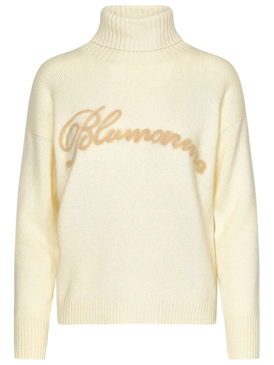 Shop Blumarine Cream Cashmere Blend Turtleneck Sweater In White