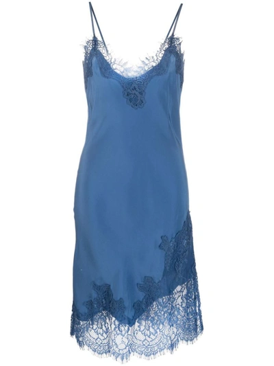 Shop Gold Hawk Lace Inserts Slip Dress In Blue