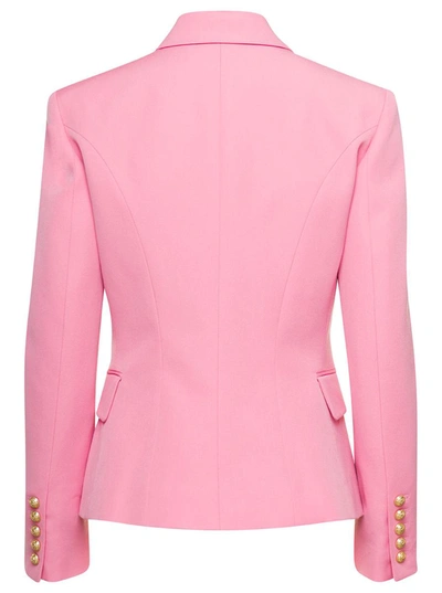 Shop Balmain Pink Double-breasted Fitted Blazer In Wool Woman