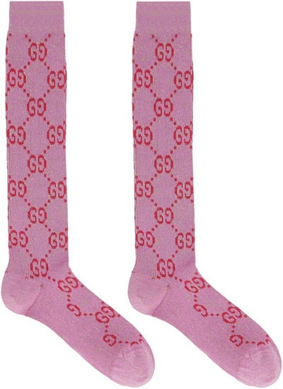 Shop Gucci Jacquard Cotton Blend Socks In Pink