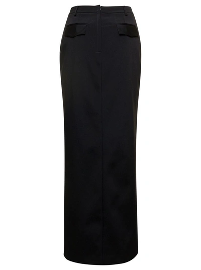 Shop Dolce & Gabbana Black Long Smoking Skirt With Logo Patch In Acetate Blend Woman