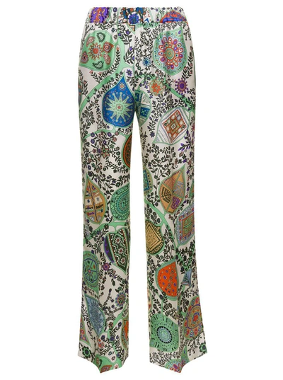 Shop Alberto Biani Multicolor Loose Pants With Graphic Print In Silk Woman In Green