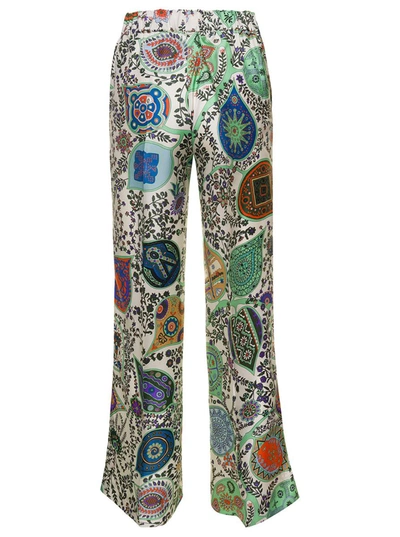 Shop Alberto Biani Multicolor Loose Pants With Graphic Print In Silk Woman In Green