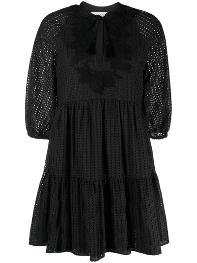 Shop Ermanno Firenze Cotton Blend Mini Dress In Black