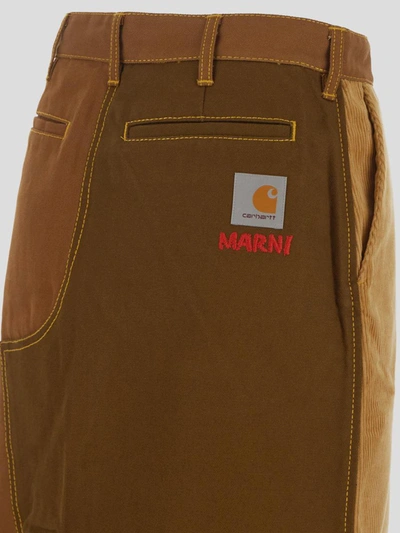 Shop Marni X Carhartt Colour-block Mini Skirt In <p> Midi Skirt In Brown Cotton Woven