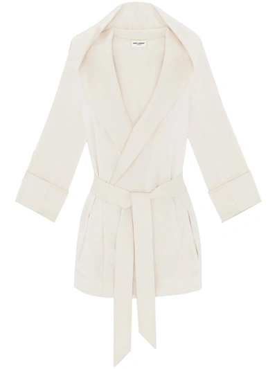 Shop Saint Laurent Hooded Satin Jacket In White