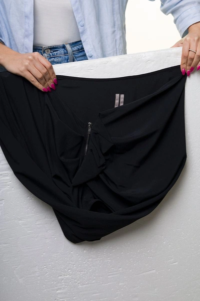 Shop Rick Owens 'edfu' Long Draped Skirt With Zip And Split In Silk Blend Woman In Black