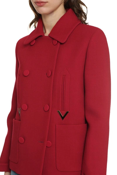 Shop Valentino Double-breasted Wool Jacket In Red