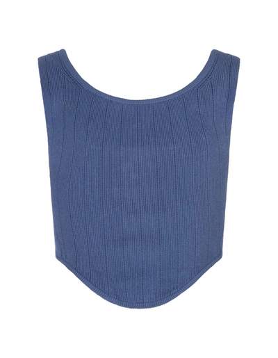 Shop Balmain Knitted Corset Top With Buttons In Blue
