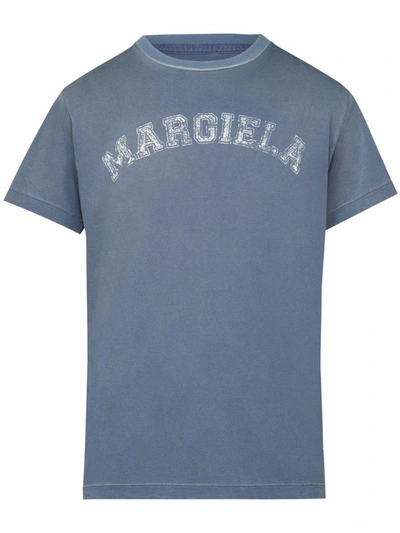 Shop Maison Margiela Logo Cotton T-shirt In Blue