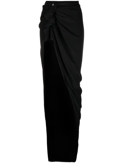 Shop Rick Owens Draped Silk Blend Long Skirt In Black
