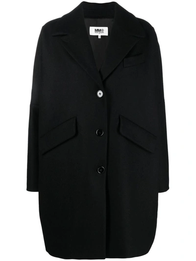Shop Mm6 Maison Margiela Single-breasted Coat In Black