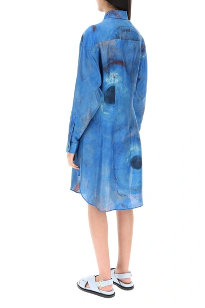 Shop Marni Chemisier Printed Silk Dress In Blue