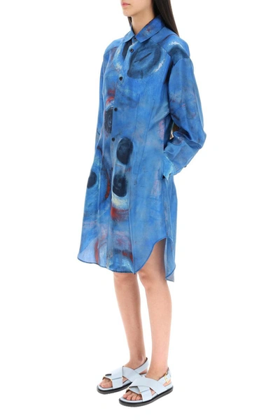 Shop Marni Chemisier Printed Silk Dress In Blue