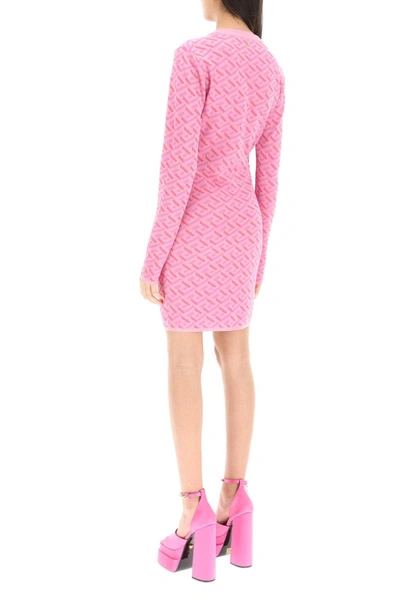 Shop Versace Jacquard La Greca Short Dress In Pink