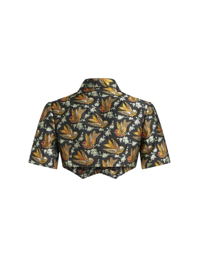 Shop Etro Crop Jacquard Shirt With Birds In Black