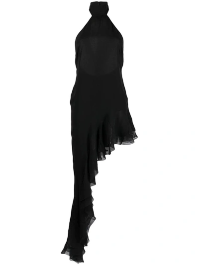 Shop The Andamane Asymmetrical Ruched Detail Silk Georgette Dress In Black