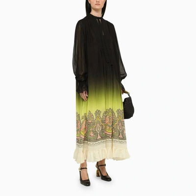 Shop Etro Long Shaded Georgette Dress In Yellow