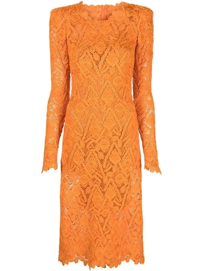 Shop Ermanno Scervino Embroidered Lace Midi Dress In Orange