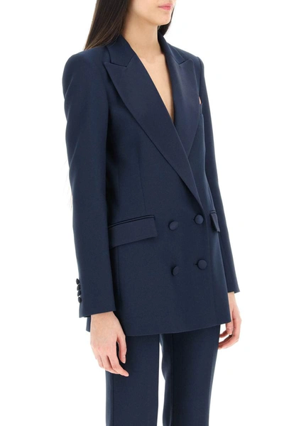 Shop Hebe Studio Bianca Blazer In Cady And Satin In Blue