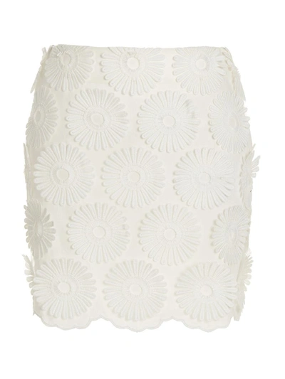 Shop Elie Saab Embroidery Tulle Skirt In White