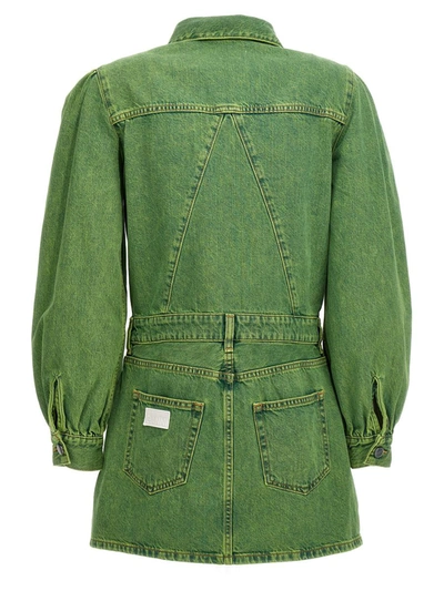 Shop Ganni Dyed Denim Dress In Green