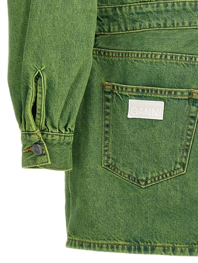 Shop Ganni Dyed Denim Dress In Green