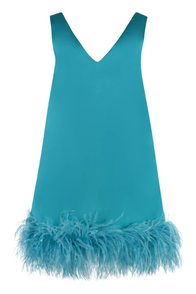 Shop P.a.r.o.s.h . Feather Dress In Turquoise