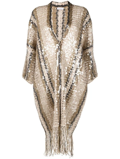 Shop Brunello Cucinelli Sequin-embellished Knitted Cardigan In Golden