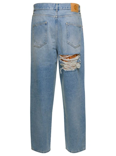 Shop Alanui Light Blue Jeans With Bandana Patchwork In Cotton Denim Woman