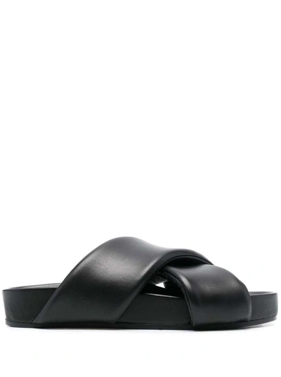 Shop Jil Sander Black Crossover Strap Slide Sandals In Leather Man
