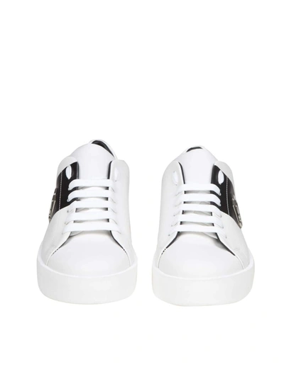 Shop Philipp Plein Leather Sneakers In White/black